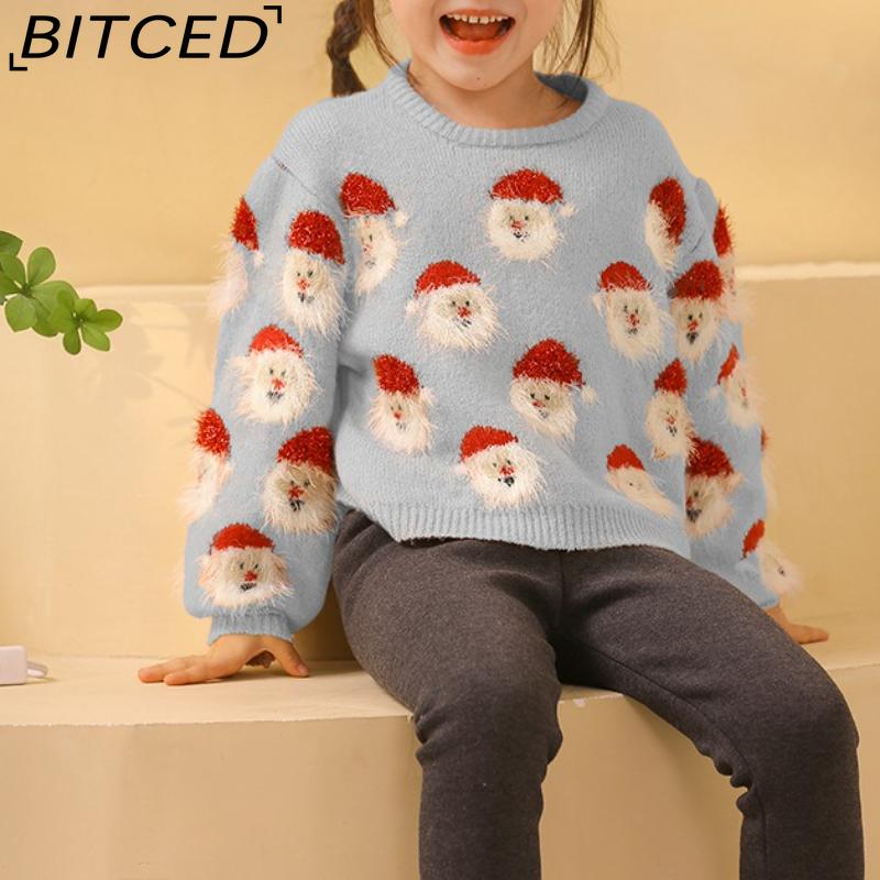 BITCED Autumn/Winter Christmas Collection Older Child's Knitted Sweater with Santa Claus Design Children's Pullover Christmas Jumper