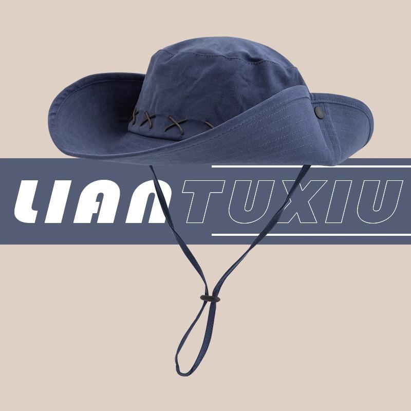 

Альпинистская шляпа ретро ковбойская шляпа дети лето на открытом воздухе защита от солнца шляпа с козырьком большая широкая поля панама мужчины Average size (55-58cm) тёмно-синий