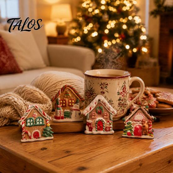 Small Gingerbread House Gifts 12Pcs Wooden Ornaments for Christmas Tree Decorations, Rustic Hanging Xmas Fireplace Decorations Decor with Festive