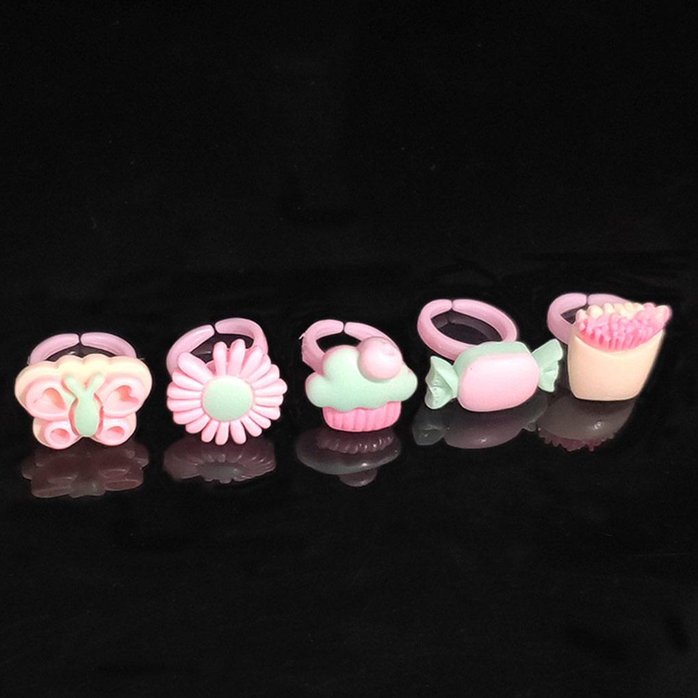 Cute 100 Beach School Jewelry Candy Lovely Pieces Decoration Cartoon Holiday Resin Dessert Children Sweet Ring Kids