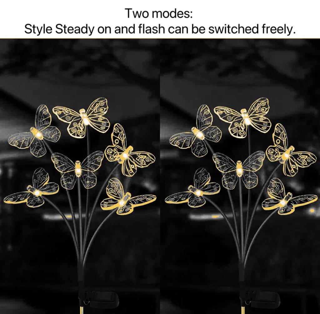 1pcs Garden Solar Butterfly Lights Outdoor 6LED Decor Light Waterproof Stake Lights for Yard Pathway Patio