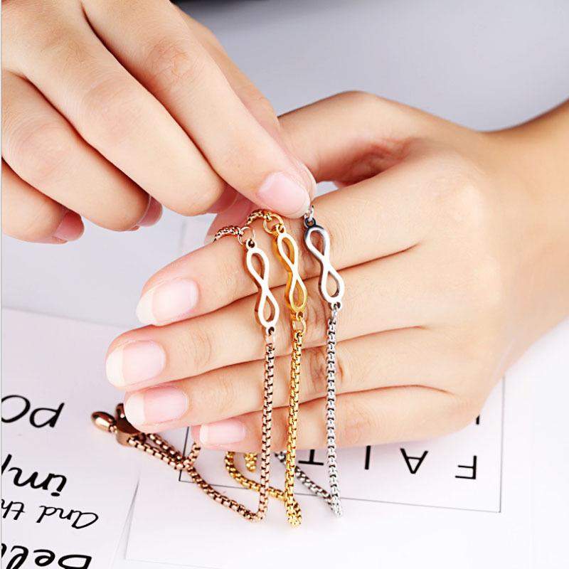 Fashion Lucky Infinity Bracelet Adjustable Women Bracelet Jewelry  Stainless Steel Chain Bowknot Bracelets