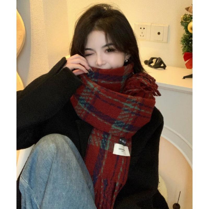 Tonglu Scarf Women's Houndstooth Shawl Dual-purpose Korean Version Versatile Warm New Winter Senior Student Scarf