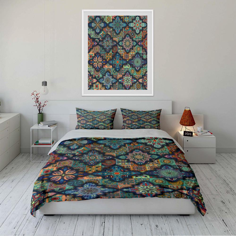 Colorful Mandala Pattern Bedding Set Bedding Set (1 Duvet Cover, 2 Pillowcases, Duvet Not Included)