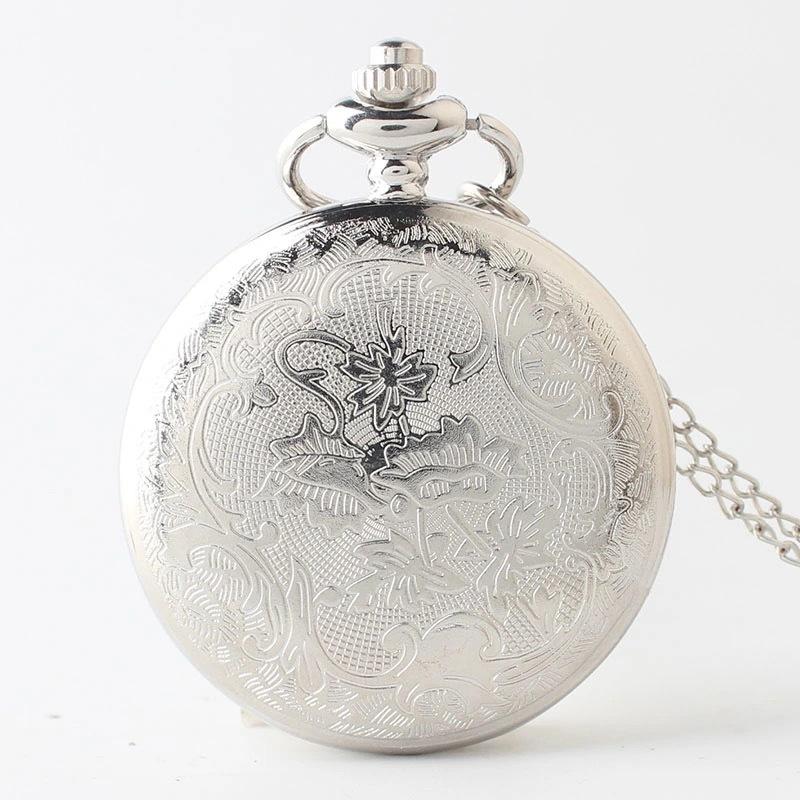 Hollow Petal Necklace Pocket Watch Black Deacon Flip Watch Couple Pendant Quartz Watch
