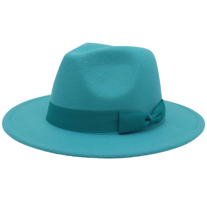 Wind Jazz Hat Big Eaves Hat Bow Flat Edge Top Hat Men And Women Woolen Felt Hat