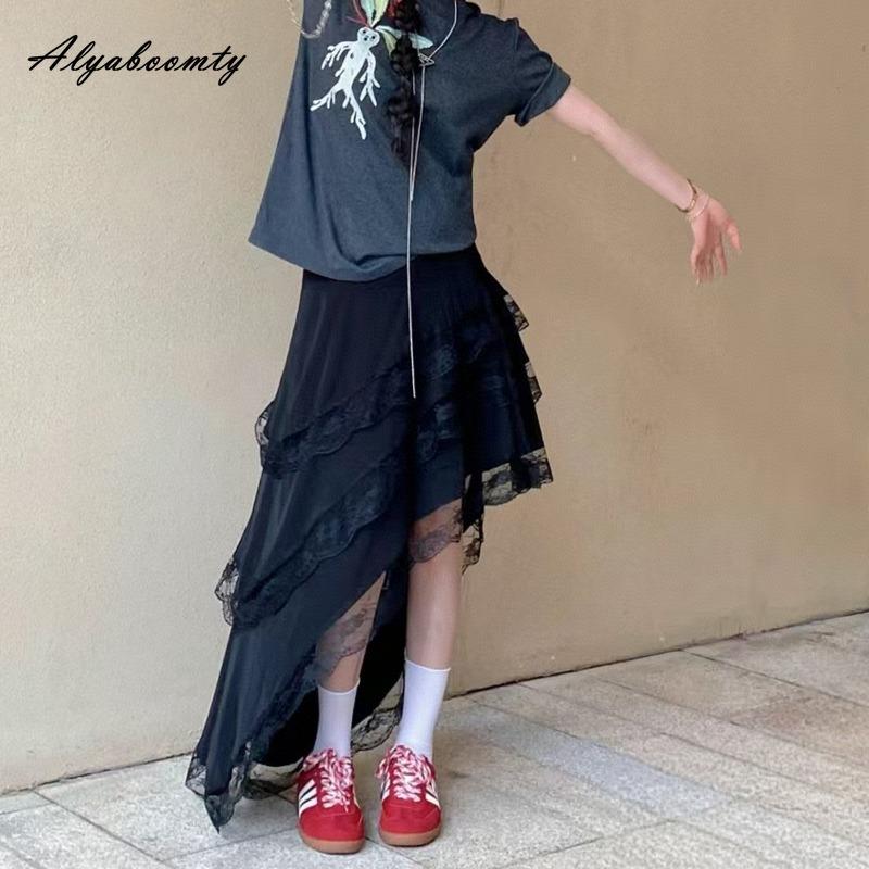 Korean Style Women Streetwear Irregular Skirt Elastic Waist White Black Layered Ruffles Skirt Stylish Feminine Ladies' Skirts Womens