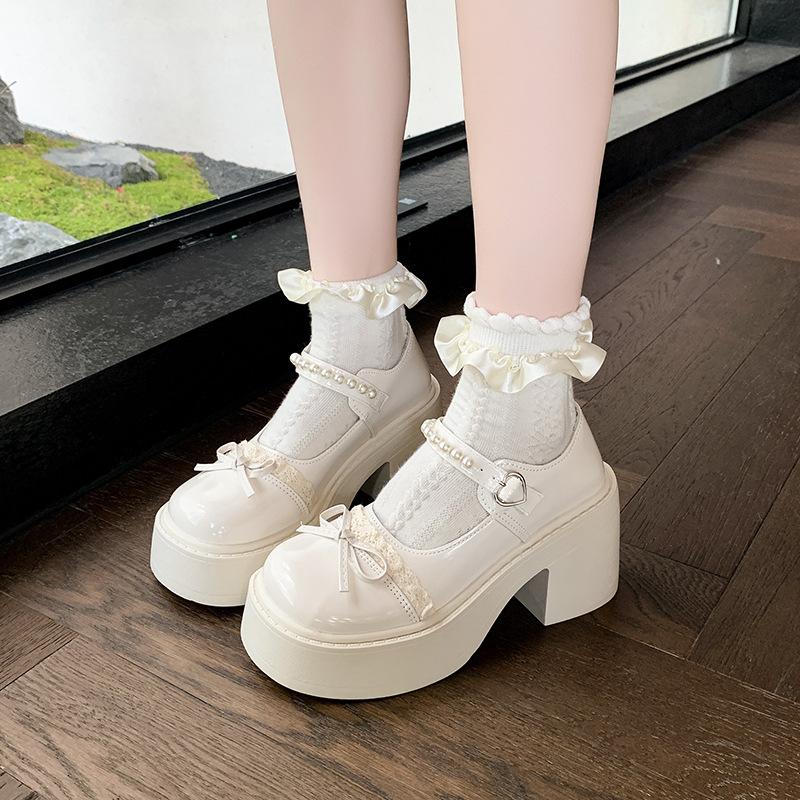 French Xiaoxiangfeng Muffin Mary Jane Single Shoes Women's 2025 Spring and Summer New Platform with Skirt Pearl JK Small Leather Shoes