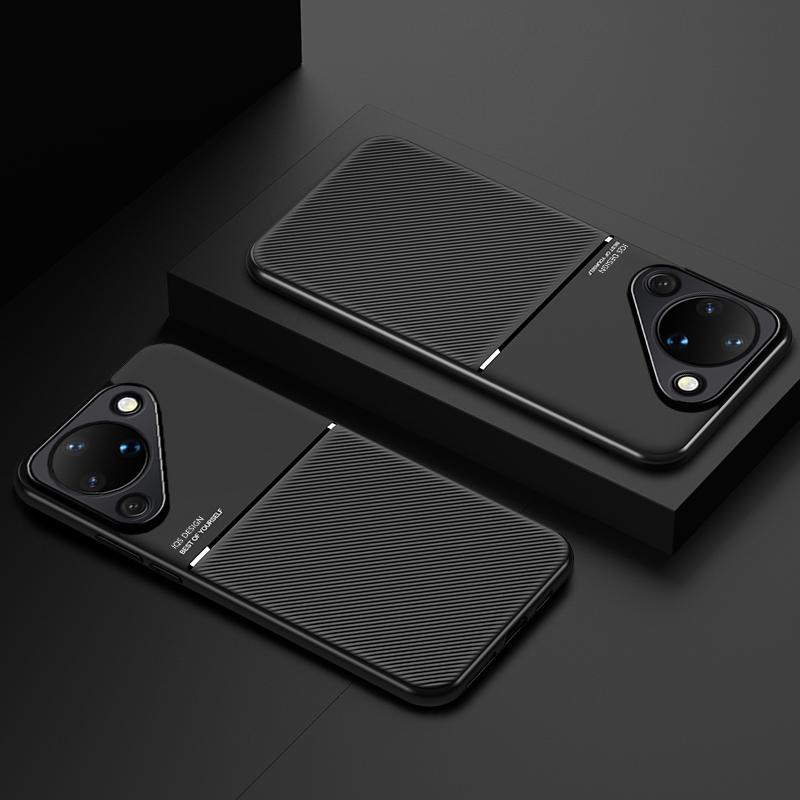 For Huawei Pura 90 Shockproof Case Magnetic Car Holder Leather Silicone Case Huawei Pura 90 Pro Max Coques Huawei Pura 70 80