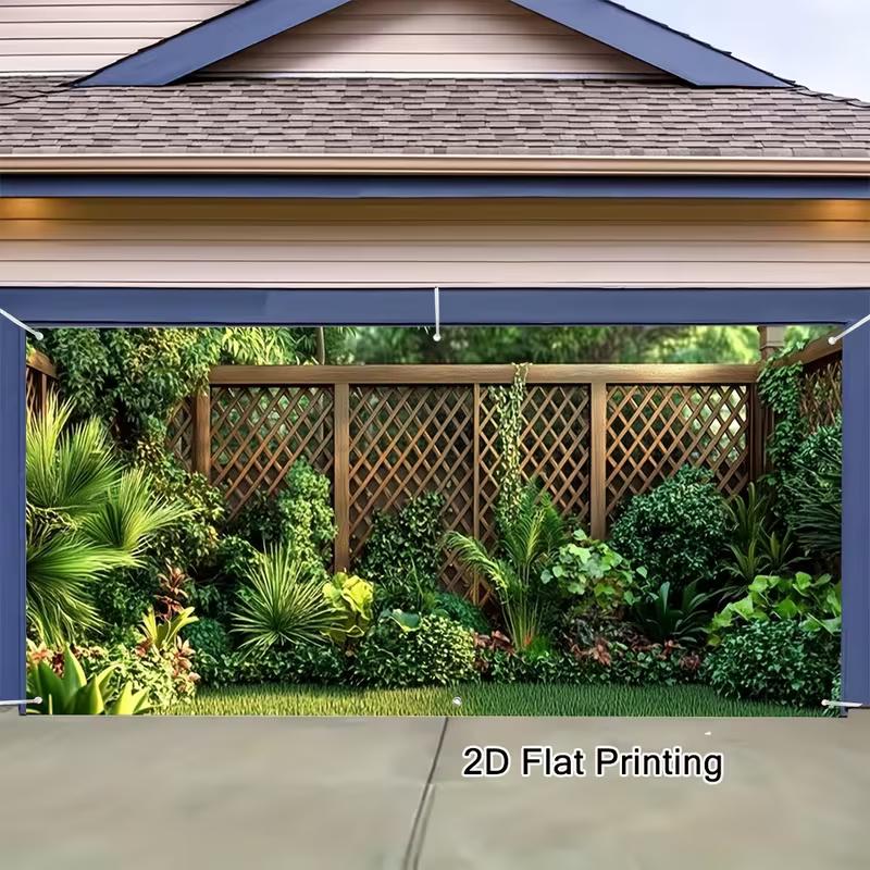 2D Natural Jungle Greenery Fence Backdrop, 10x6ft Plant Wall Background for Garage Door & Party Decoration