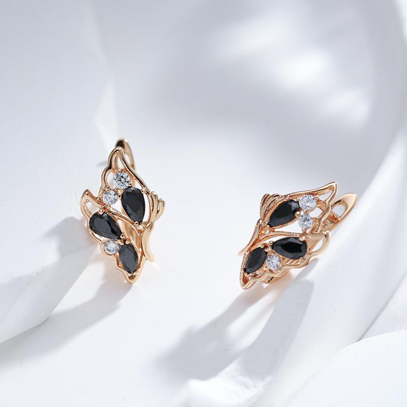 Abstract Butterfly Earrings For Women Black Natural Zircon With  Rose Gold Color High Quality Daily Fine Jewelry