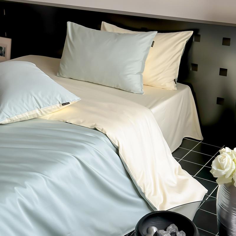 100% Baumwolle Klasse A 100S Sateen Ägyptische Baumwolle Bettwäsche-Set 4-teiliges Luxus-Spannbettlaken-Set mit Bettbezug & Spannbettlaken