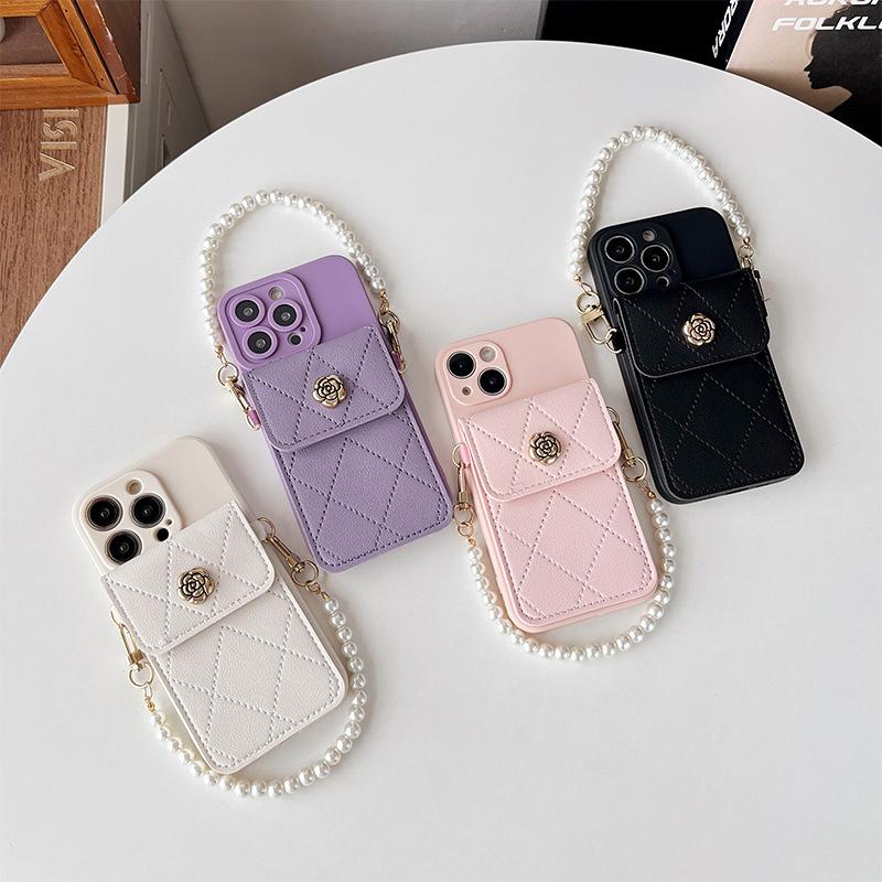 For IPhone17Promax Metal Flower Wallet Phone Case for Apple 15 Crossbody Cord 17 Silicone Precision Hole 13