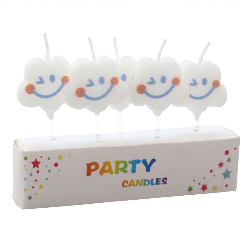 Cute Cloud Smiley Birthday Cake Candles Korean Ins Creative Children's Party Decoration 5 Pack Candles