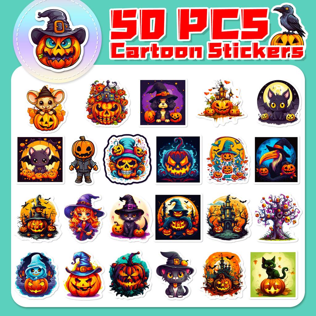 50 Black Face Halloween Stickers Horror Horror Night Personality Pumpkin Halloween Stickers
