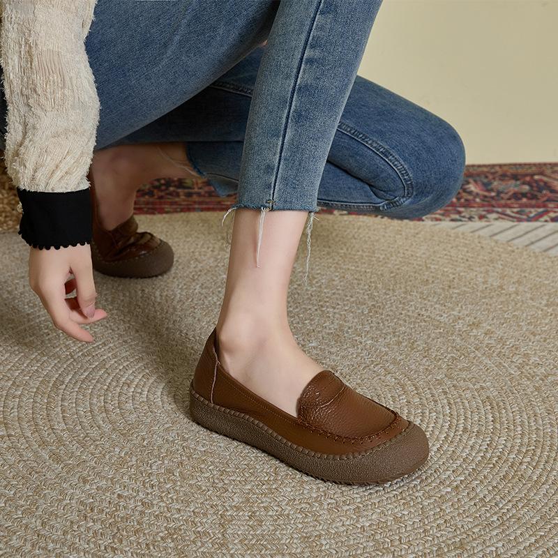First Layer Cowhide Beef Tendon Soft Sole Genuine Leather Women's Soft Leather Small Leather Shoes Women's Comfortable Super Soft Single Shoes Women