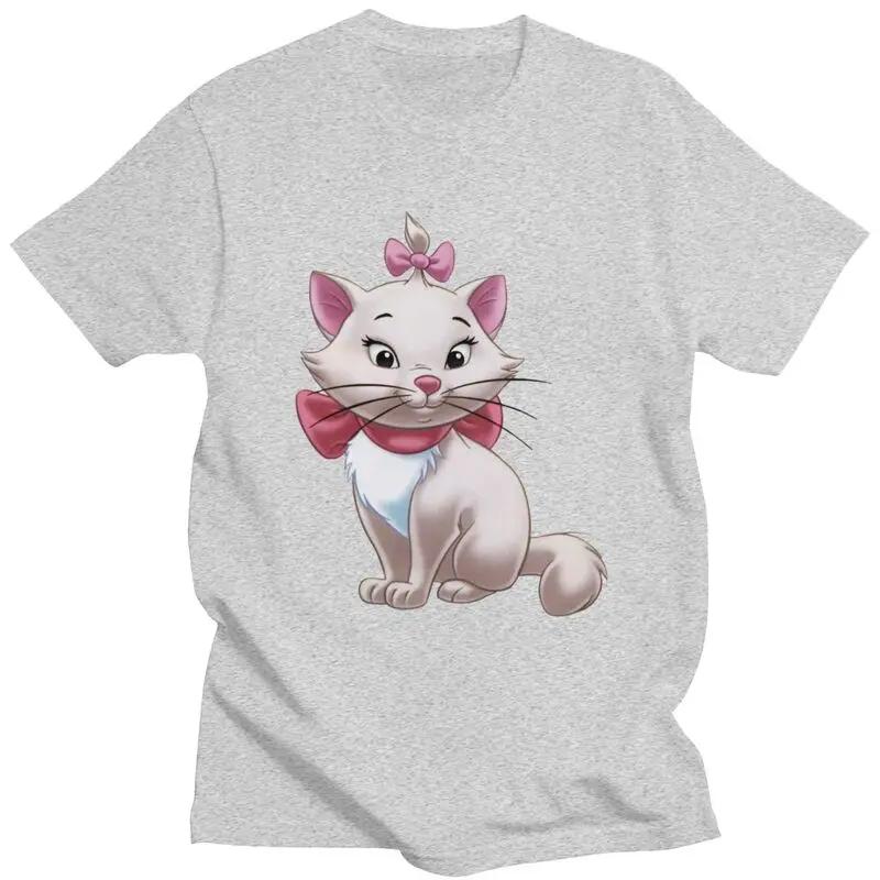 Male Disney Marie Kitten Cartoon T Shirt Short Sleeve Cotton Tshirts Cool T-shirt Leisure Tees Loose Fit Clothing