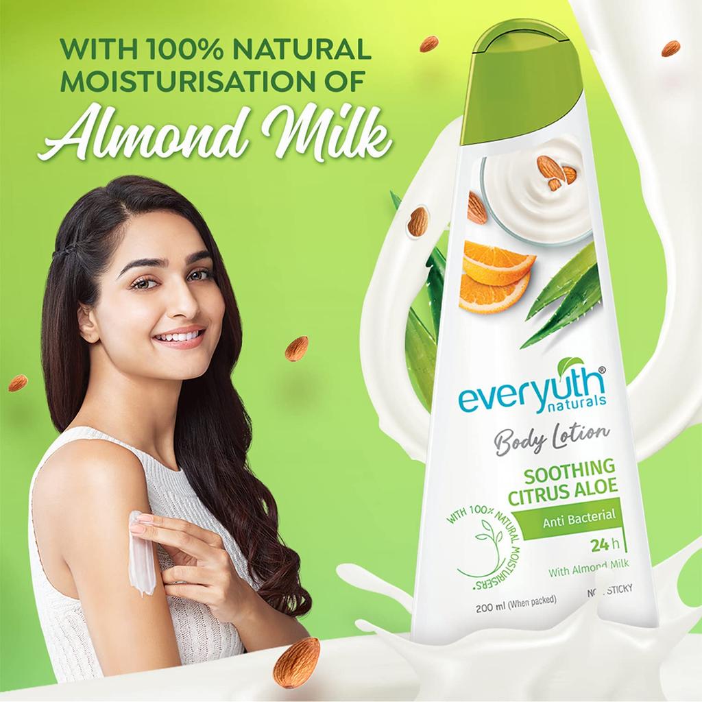 Everyuth Naturals Body Lotion Soothing Citrus Aloe 200ml Long-Lasting Hydration for Soft Skin