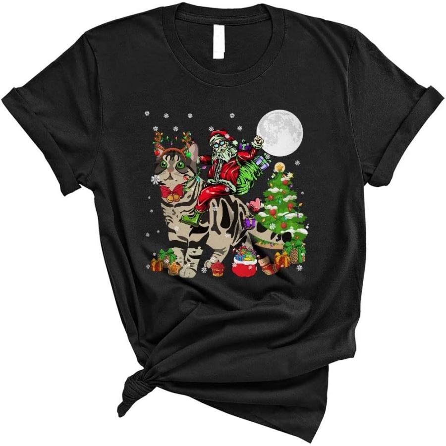 Santa Riding Reindeer American Shorthair Cat Funny Cute Christmas Tree Xmas Lights Santa Cat Lover Unisex T-Shirt XXXXXL разноцветный