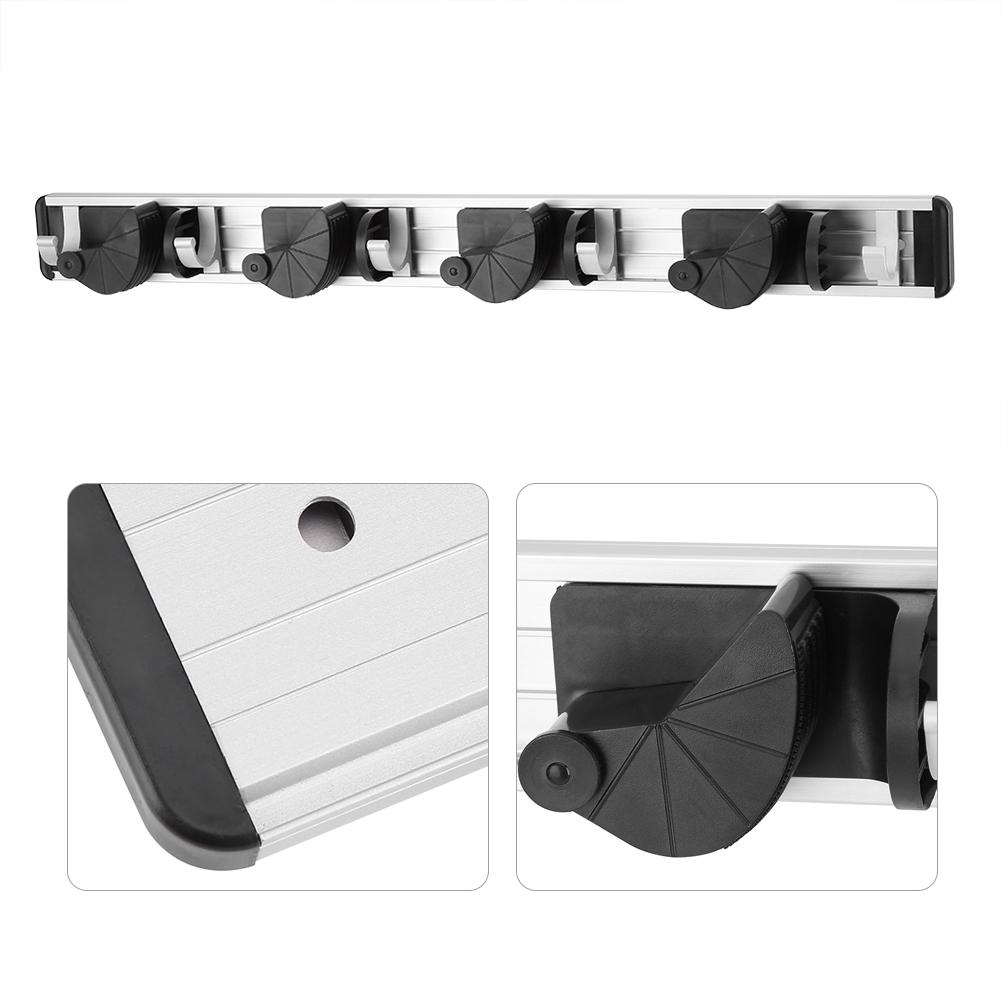 Mop and Broom Holder Rack Wall Mounted Tools Storage Home Use 3 Position 4 Hooks