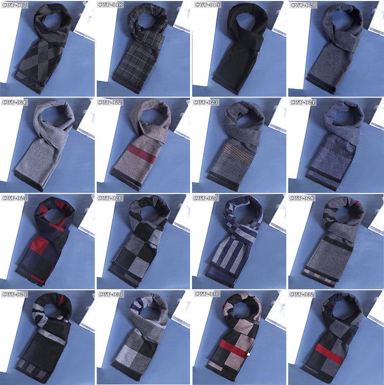 2025 Winter Men's Black Grey Plaid Imitation Cashmere Scarf