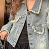 Frühling und Herbst Damen Plus Größe Vintage Quaste Jeansjacke Hong Kong Stil Chic Jacke