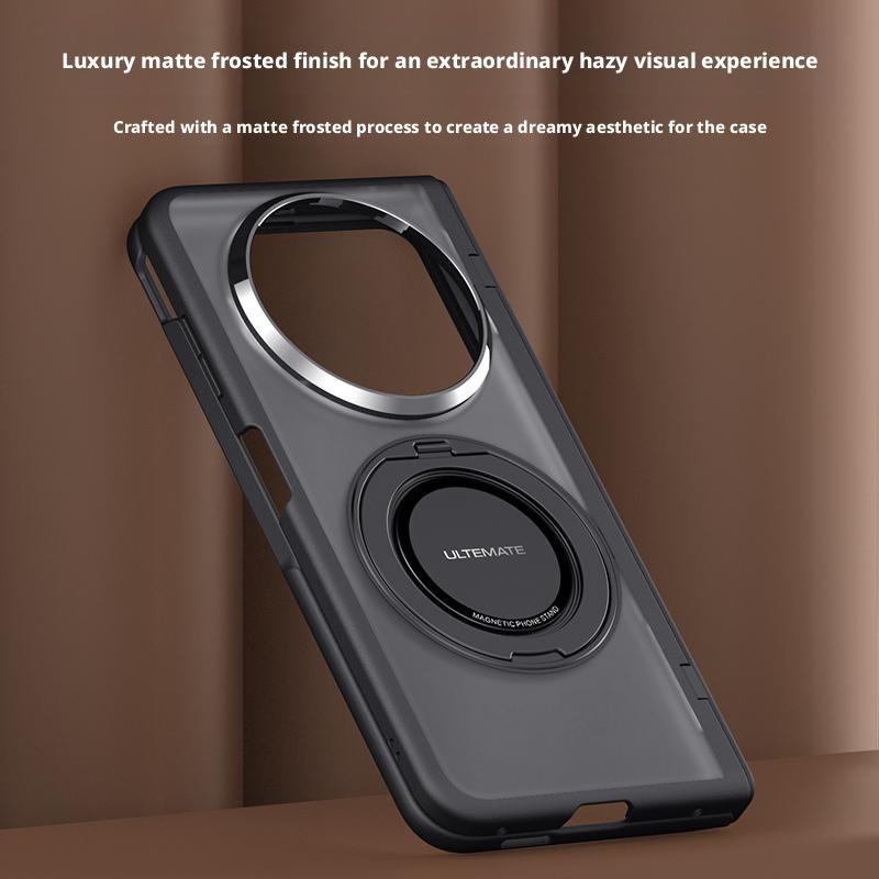 Luxury Matte Frosted Case For Vivo X Fold6 Fold 6 360° Rotating Magnetic Holder Hand Strap Metal Lens With Glass Screen Cover