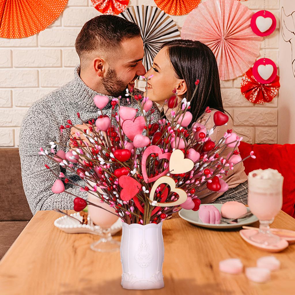 10 Pcs Valentine'S Day Picks 16 Inch Heart Shaped Berry Stems Flowers Valentine'S Day Artificial Red Berry Flowers Artificial Be