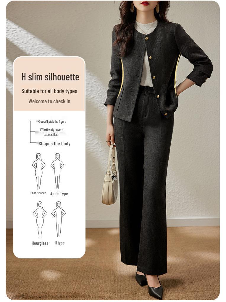 Women's Spring 2024 Versatile Slim Fit Two-Piece Blazer Suit - Crew Neck, High-End Commute Fashion with a Touch of Elegance.