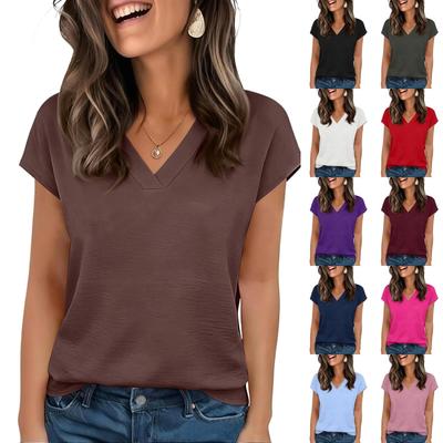 Womens Tops Short Sleeve Blouse V Neck Summer Spring Shirts Business Casual Outfits