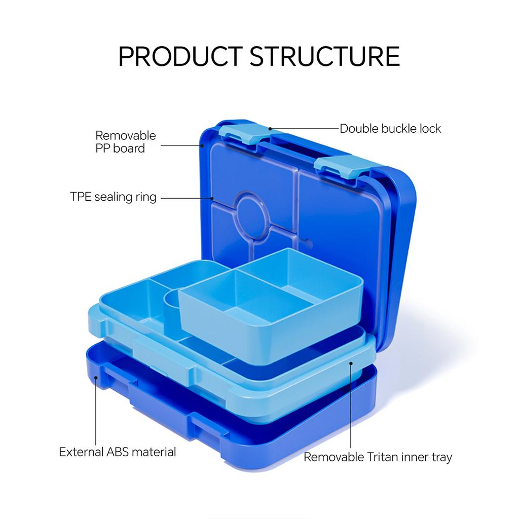 1100ml Lunchbox Mikrowellengeeignet Bento Box Tritan Zwischenschicht Auslaufsichere Aufbewahrungsbox Luftdichte Behälter Studenten Erwachsene Schule