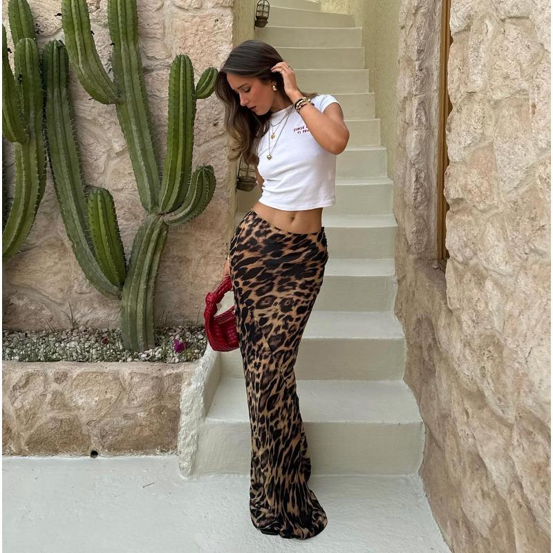 Women's Summer Fashion Temperament Classic Leopard Print Retro Casual All-in-one Long Skirt
