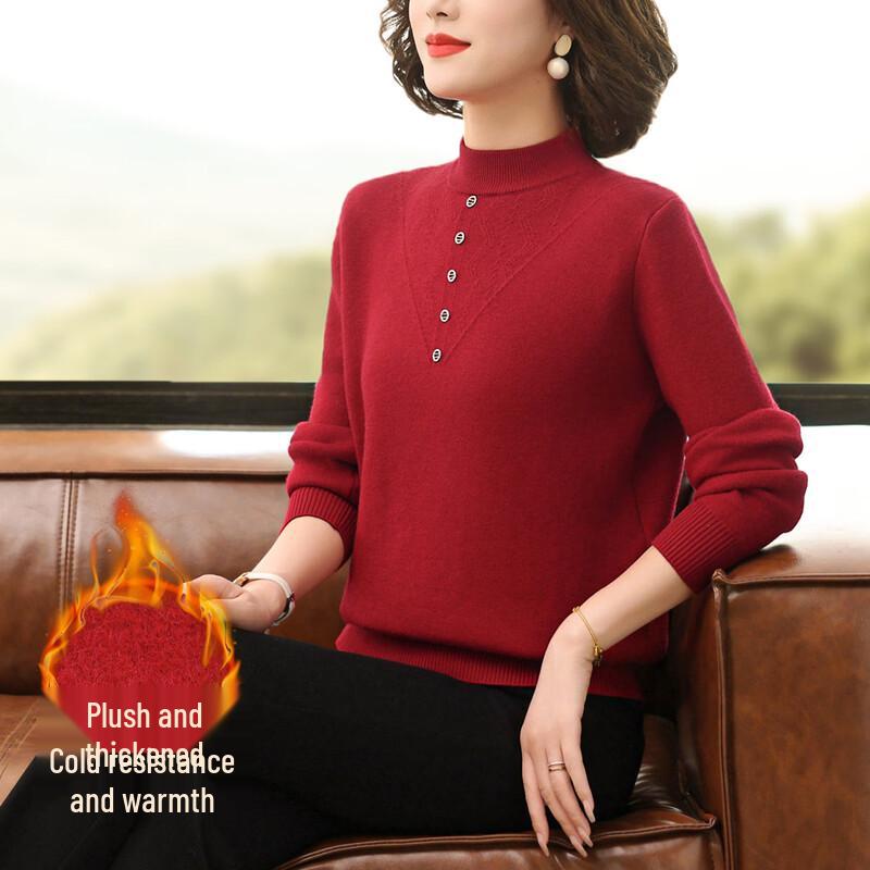 Paster Damen Winter Fleecegefütterter Warmer Strickpullover