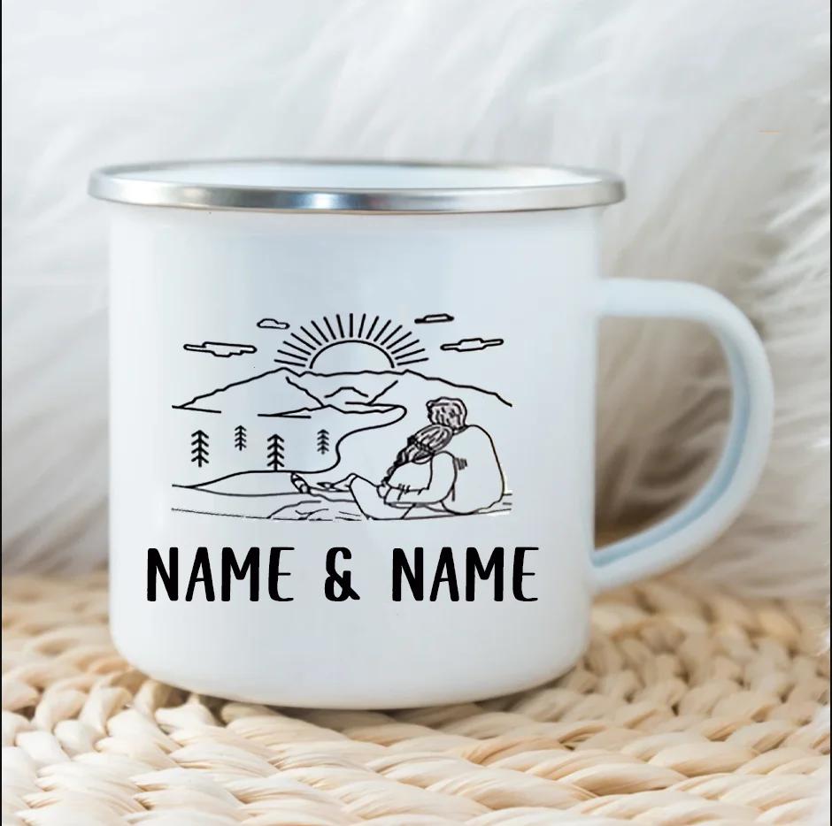 Personlig present Par Emaljmugg Anpassad Namnmugg Mjölk Kaffe Lägereldsmugg Skogsbröllopspresenter Mugg Camping Bergsmuggar