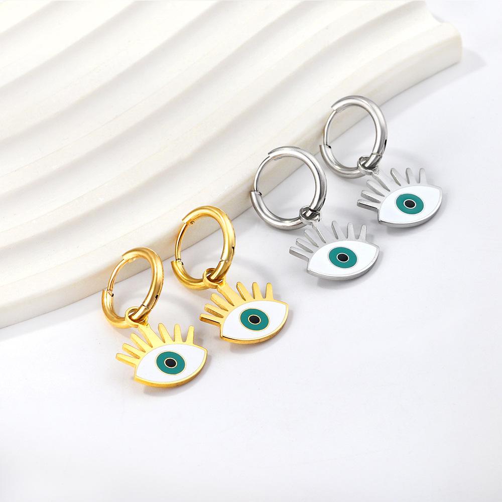Accessories Eye Earrings Trendy Creative Geometric Mixed Color Eye Ear Buckles Stainless Steel Earrings Earrings Women's