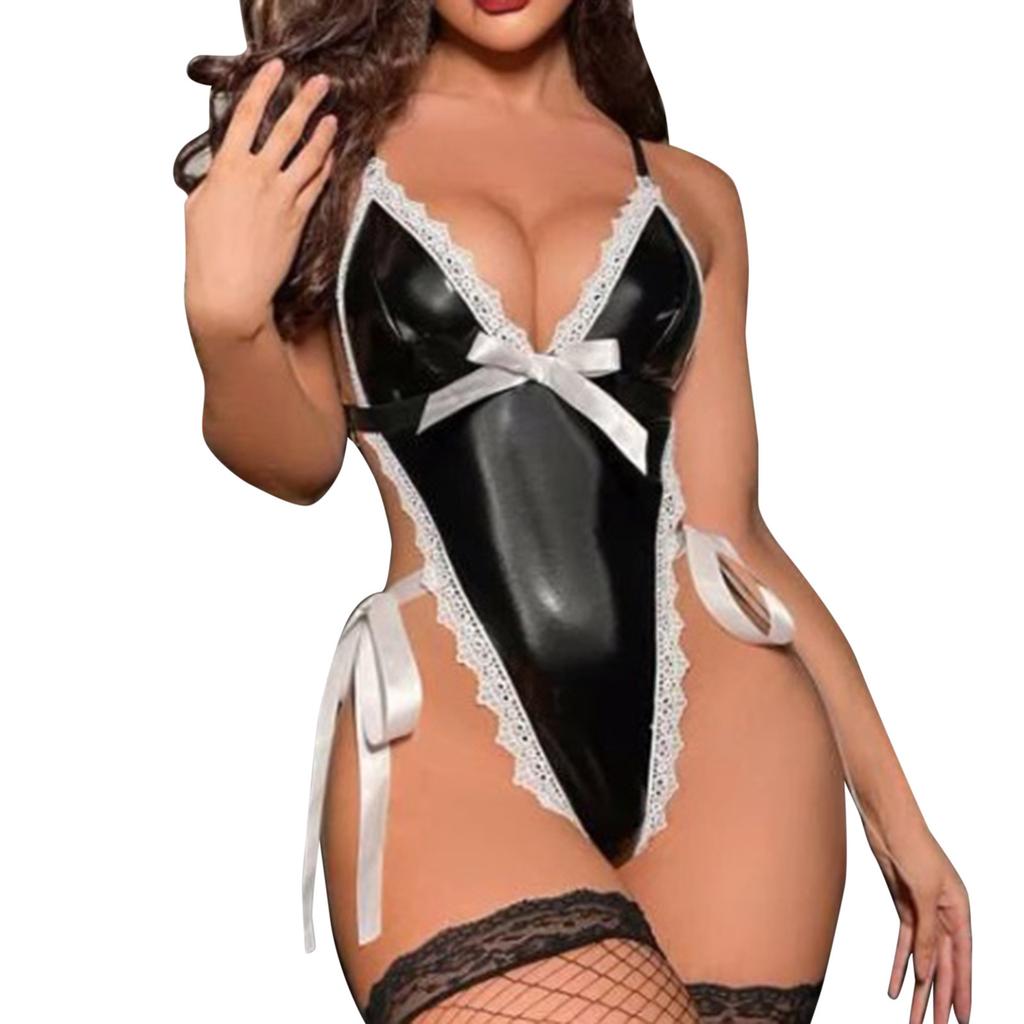 Lenjerie porno Lenjerie sexy pentru femeie din piele PU Rochie exotică Babydoll Lenceria Costume sexy Sex Clubwear Lenjerie de noapte