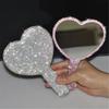 Shiny Love Heart Mirror Rhinestone Hand Cosmetic  Mirror Sweet Handheld Makeup Mirror  Girl