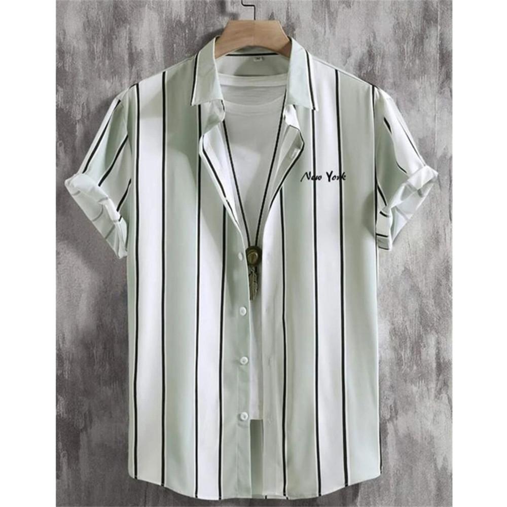 Summer Fashion 3D Print Striped Men's Shirts Basic GraphicsButton Short Sleeve Lapel Streetwear Hawaiian Blouse