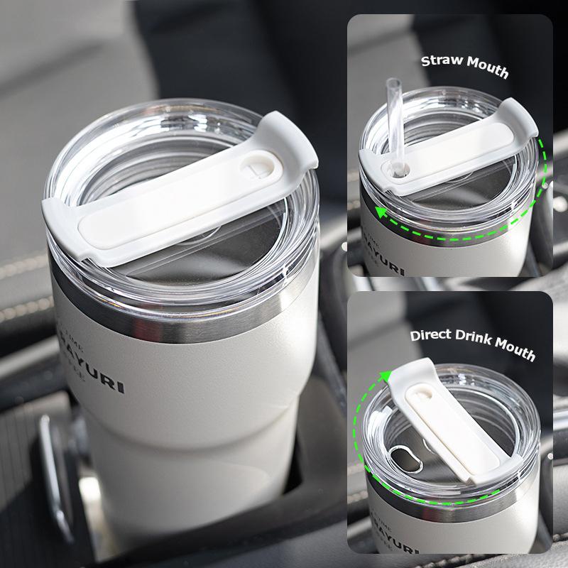 700ML Double Drink Insulation Cup Stainless Steel Straw Thermos Water Bottle Portable Large Outdoor Coffee Thermal Car Ice Mug