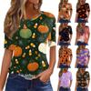 Women's Casual Short Sleeve Halloween & Pumpkin Print Round Neck Pullover T-Shirt Top
