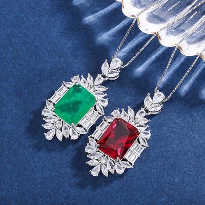 Schmuck Simulation Smaragd Rot Schatz Großer Anhänger Hauptstein 18 Kartengröße 12 * 16 Material Kupfer Plattiert Platin