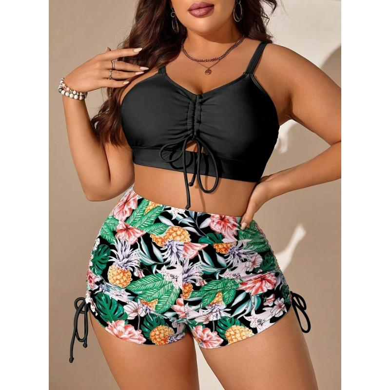 

Жіночий комплект бікіні Vacay, купальник великих розмірів з зав язками спереду та зав язками збоку з високою талією, короткий нижній купальник із 2 предметів 5XL(22) чорний