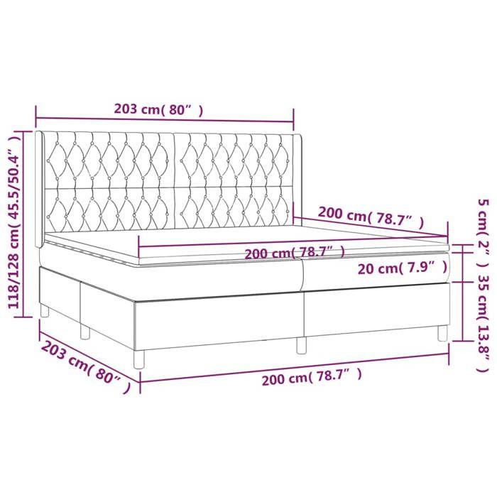 3132880 vidaXL Lit à sommier tapissier et matelas Gris foncé 200x200cm Velours