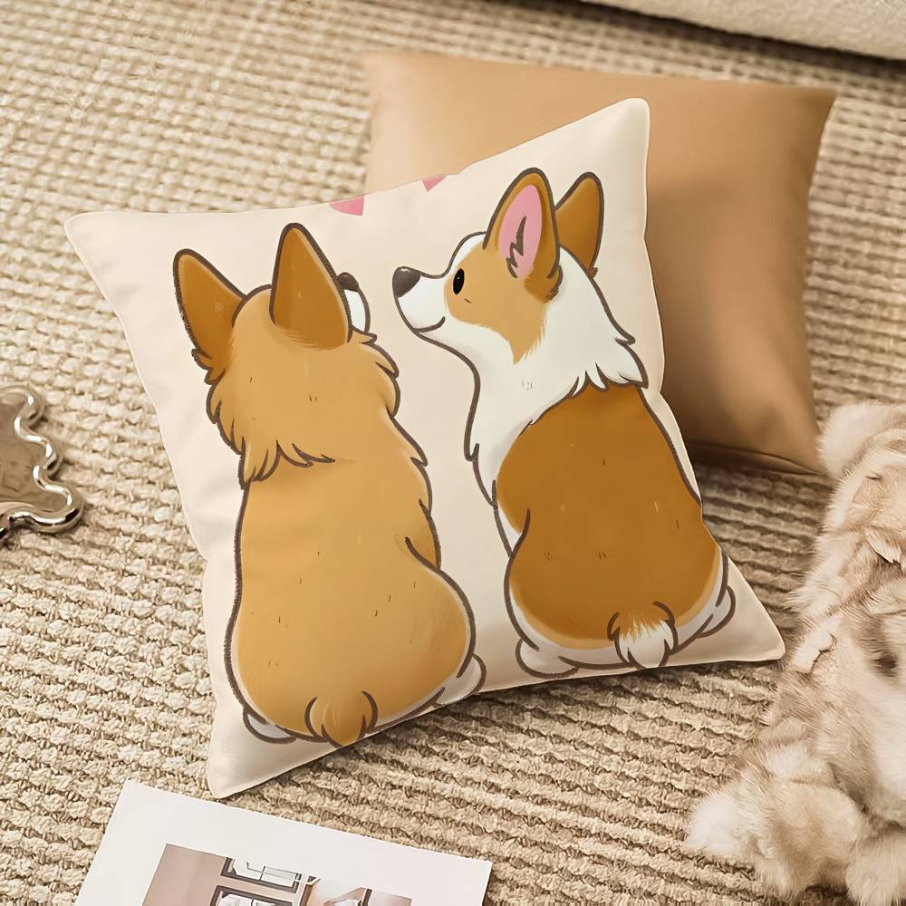 

Cute C-Corgi Dog Pillow Case Anti-dustmite Pillowcase Invisible zipper silky plush Sofa 12x12Inch