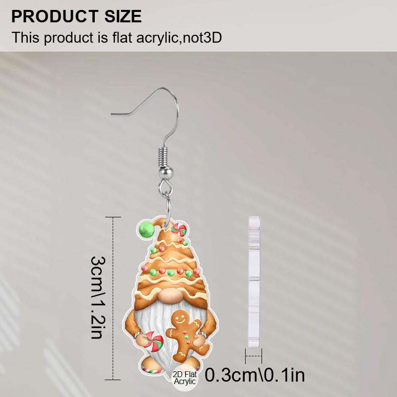 2D Flat Christmas Earrings, Christmas Theme Earrings Acrylic Santa Claus/Gingerbread Man Dangle Earrings Xmas Holiday Earrings for Women