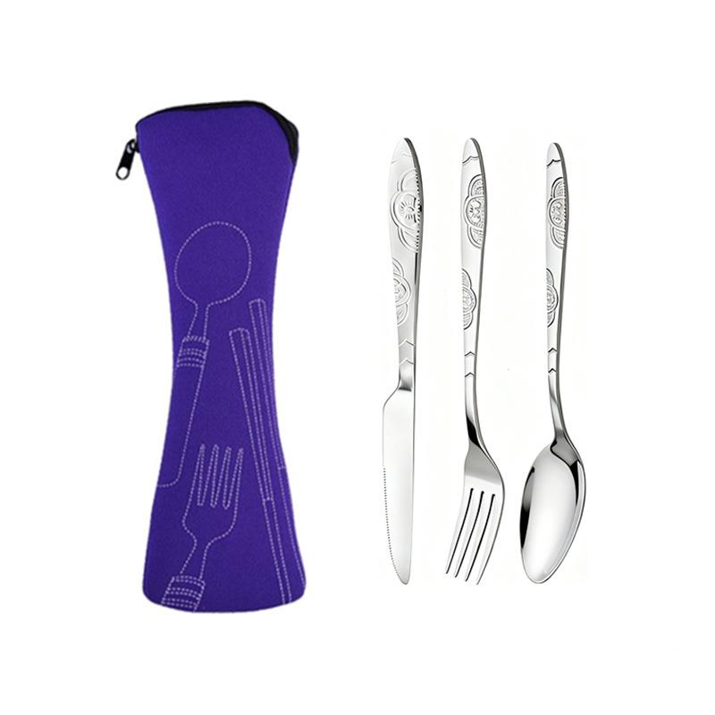 3pcs/set Dinnerware Portable Printed Stainless Steel Spoon Fork Steak Knife Set Travel Cutlery Table