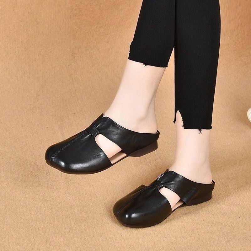 

Women s Summer Soft Bottom Mom Shoes Baotou Cool Half Slippers Outer Wear Flat Slippers 35 чёрный