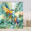Parrot Shower Curtain Tropics Jungle Rainforest Watercolor Bird Palm Leaf Flower Floral Bathroom Decor Polyester Bath Curtain