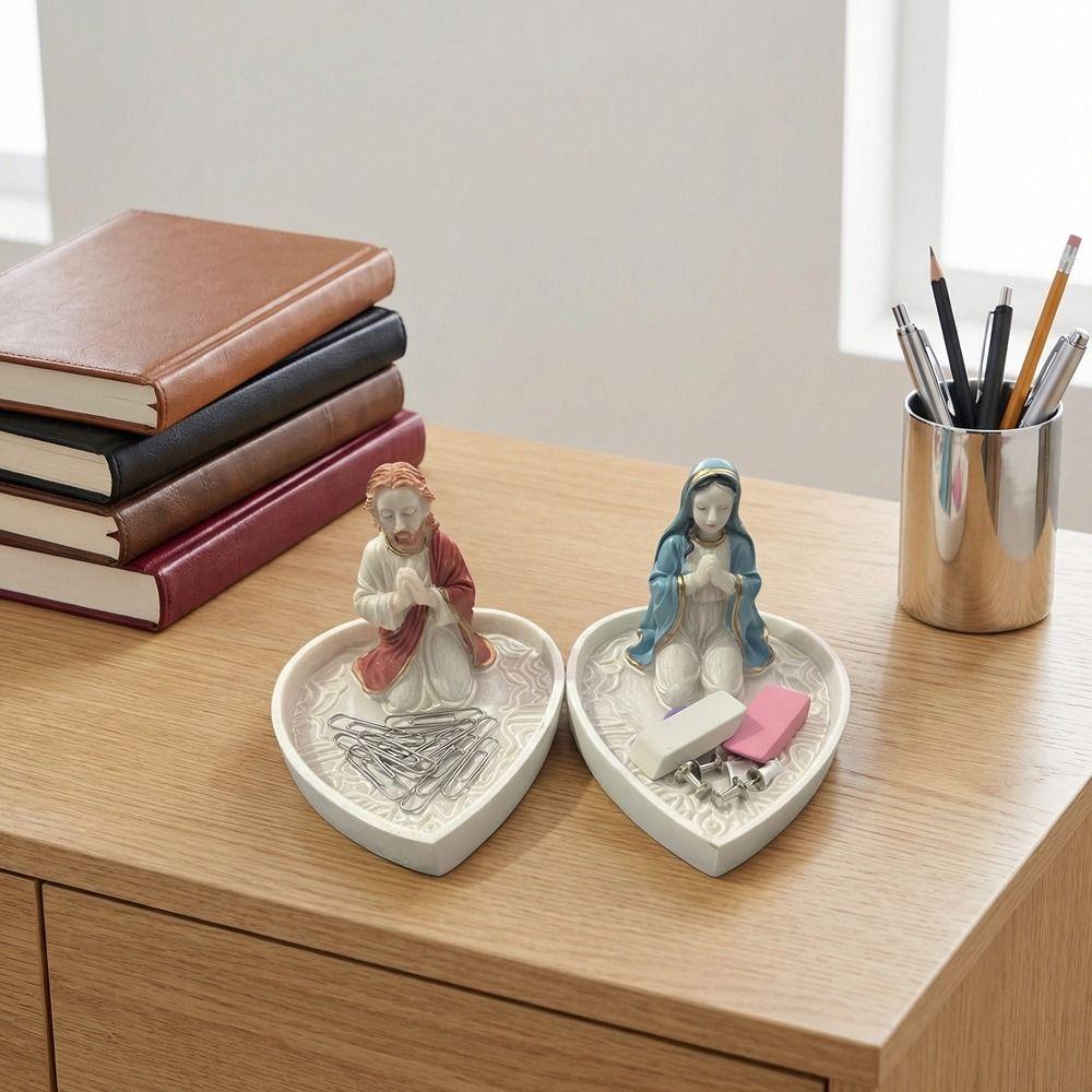 Elegant Virgin Mary Rosary Holder Timeless Charm Our Lady of Grace Statue Storage Tray  Living Room