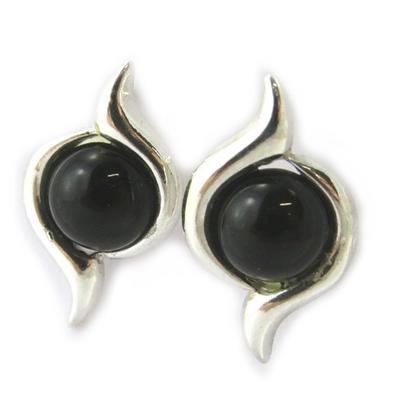 [H5564] - Silver Earrings 'Jet Black Goddess'